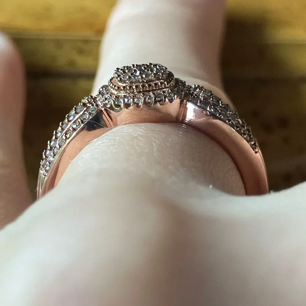 Natural Champagne Diamond Sterling Silver Ring Size 6